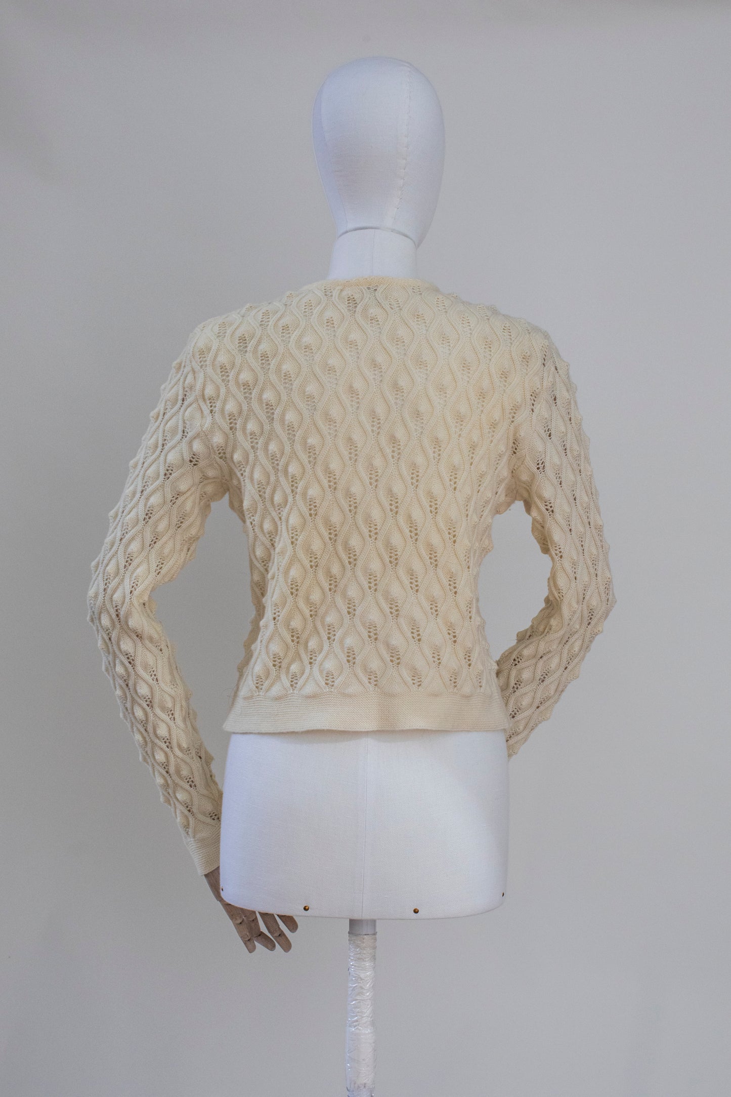 Vintage Hand Knitted Beige Austrian Cardigan Size XS-S