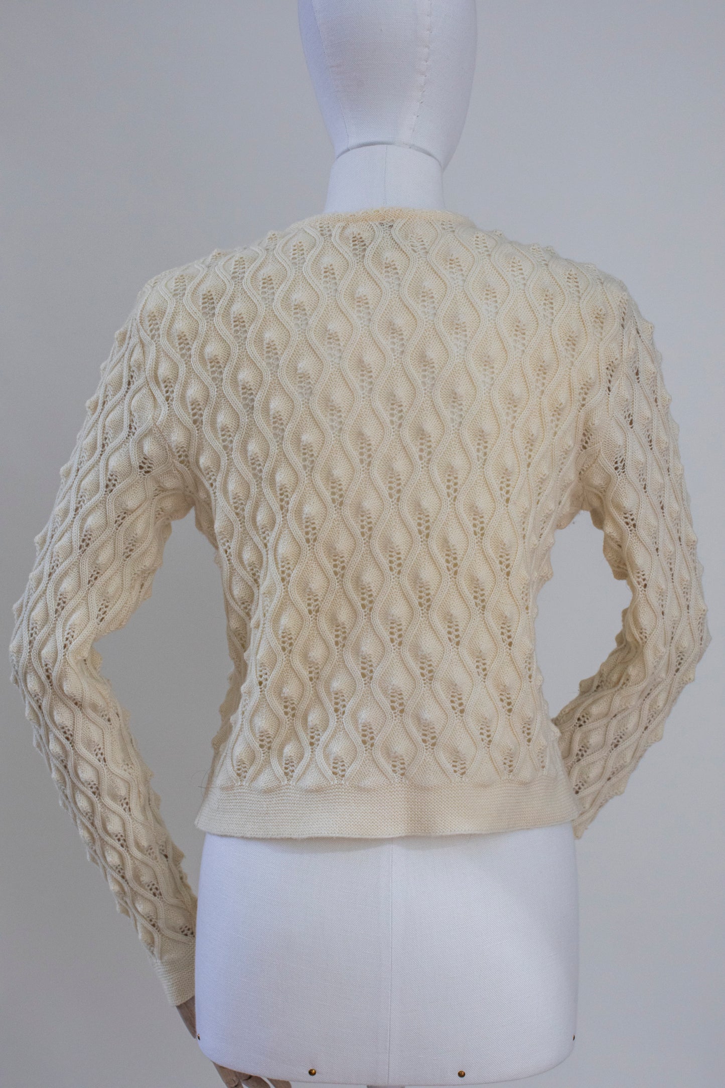 Vintage Hand Knitted Beige Austrian Cardigan Size XS-S