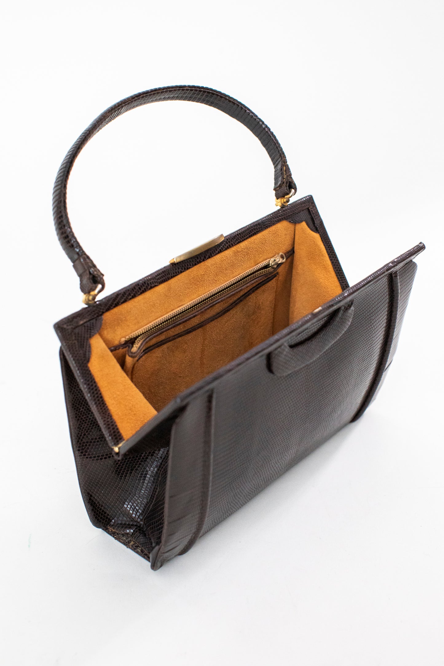 1960 Vintage Brown Snake Leather Handbag
