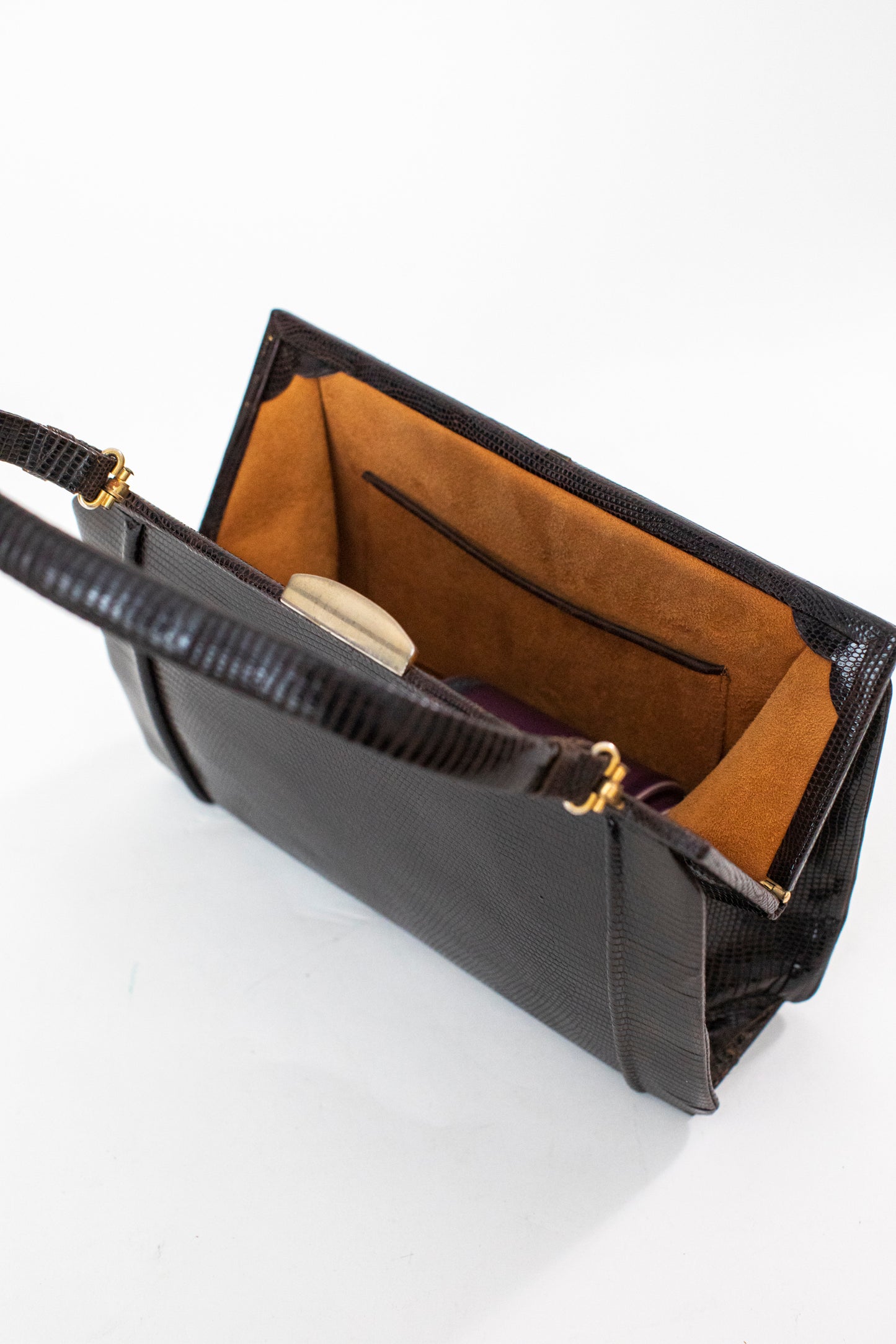 1960 Vintage Brown Snake Leather Handbag