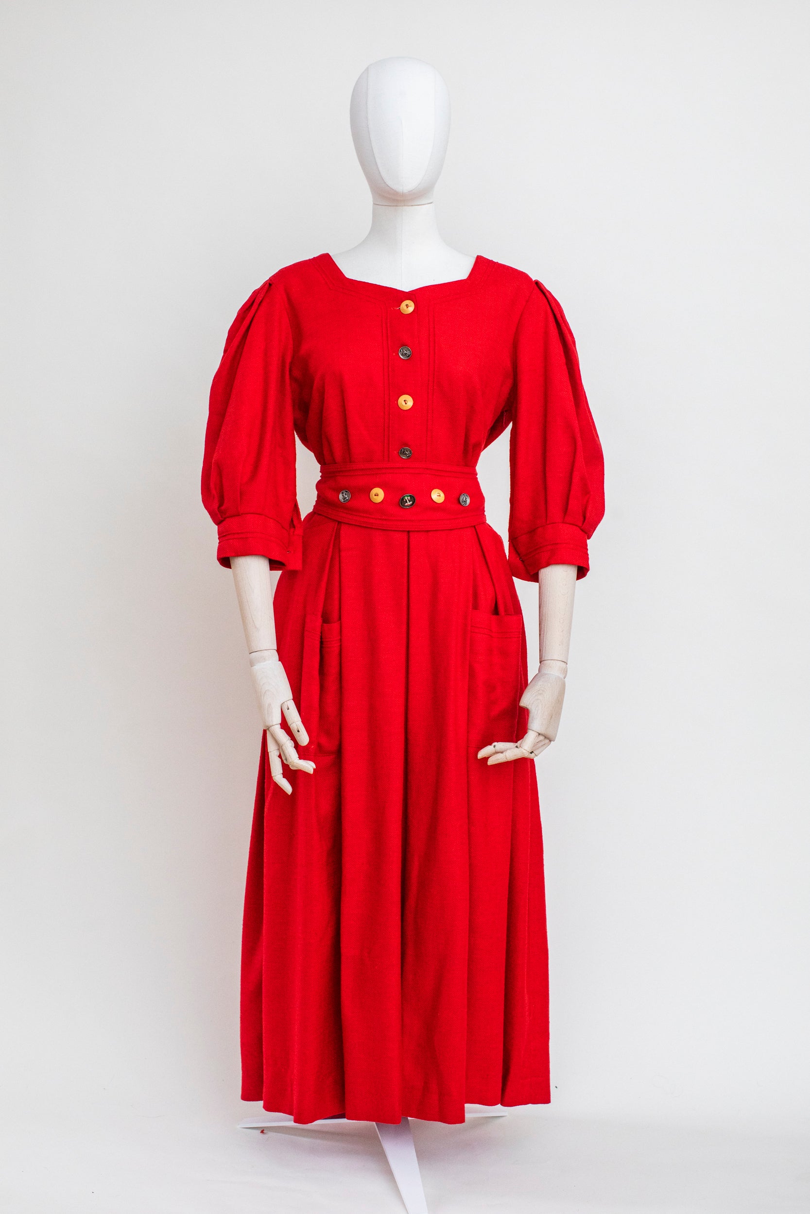 1980's Vintage Winter Austrian Red Dirndl Dress 1980's Vintage Winter Austrian Red Dirndl Dress