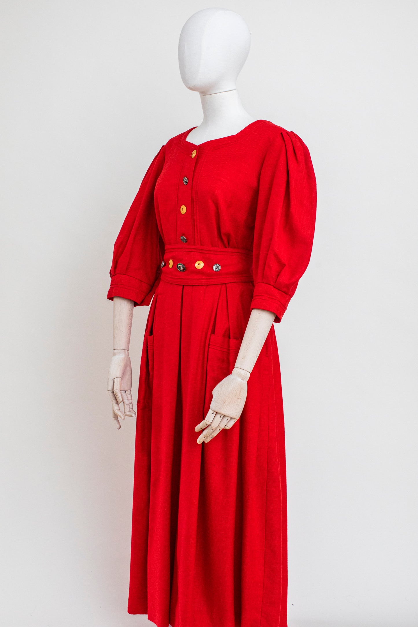 1980's Vintage Winter Austrian Red Dirndl Dress - Size M-L