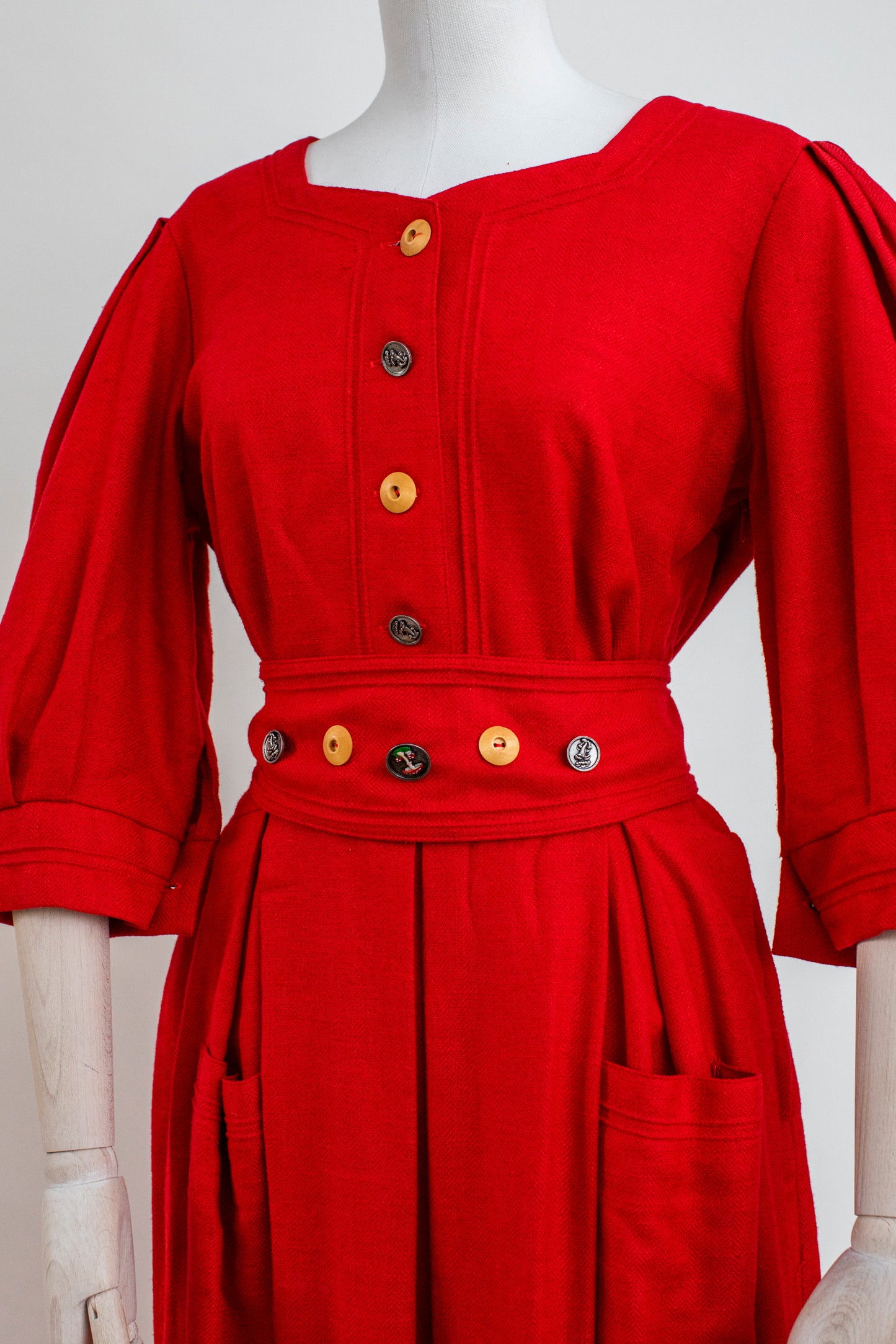 1980's Vintage Winter Austrian Red Dirndl Dress - Size M-L