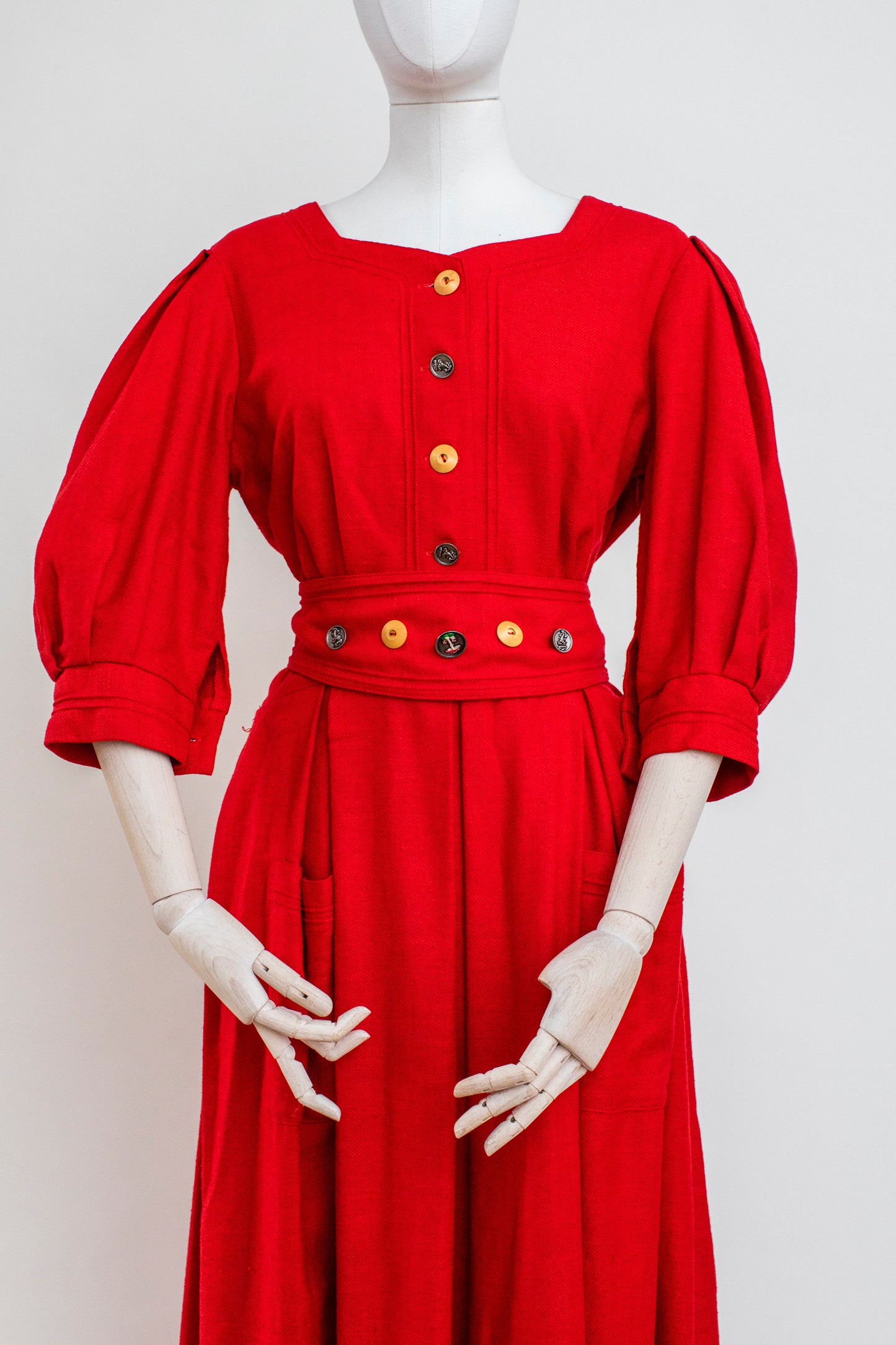 1980's Vintage Winter Austrian Red Dirndl Dress - Size M-L