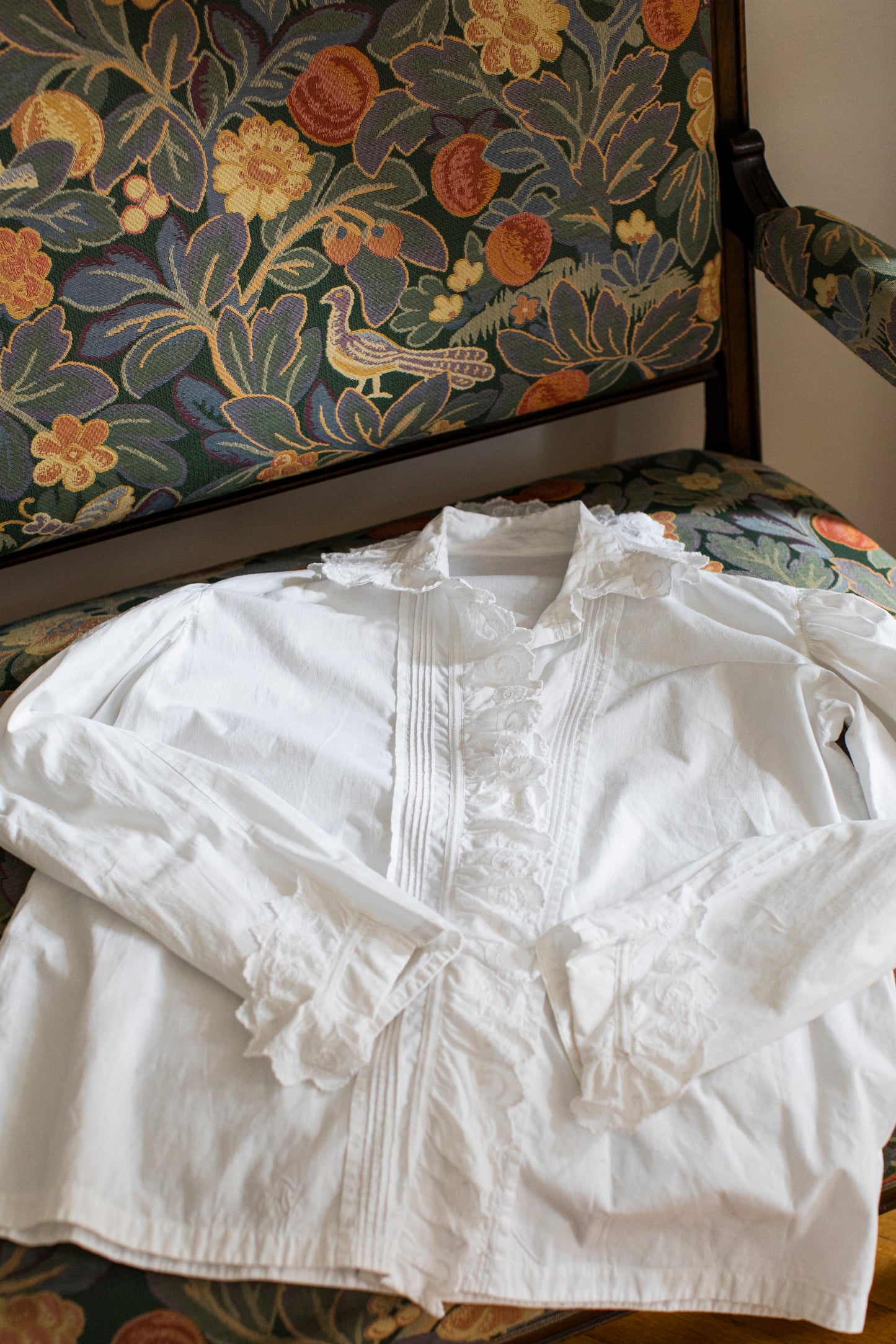 Antique 1920 White Cotton Lace Blouse Size S-M