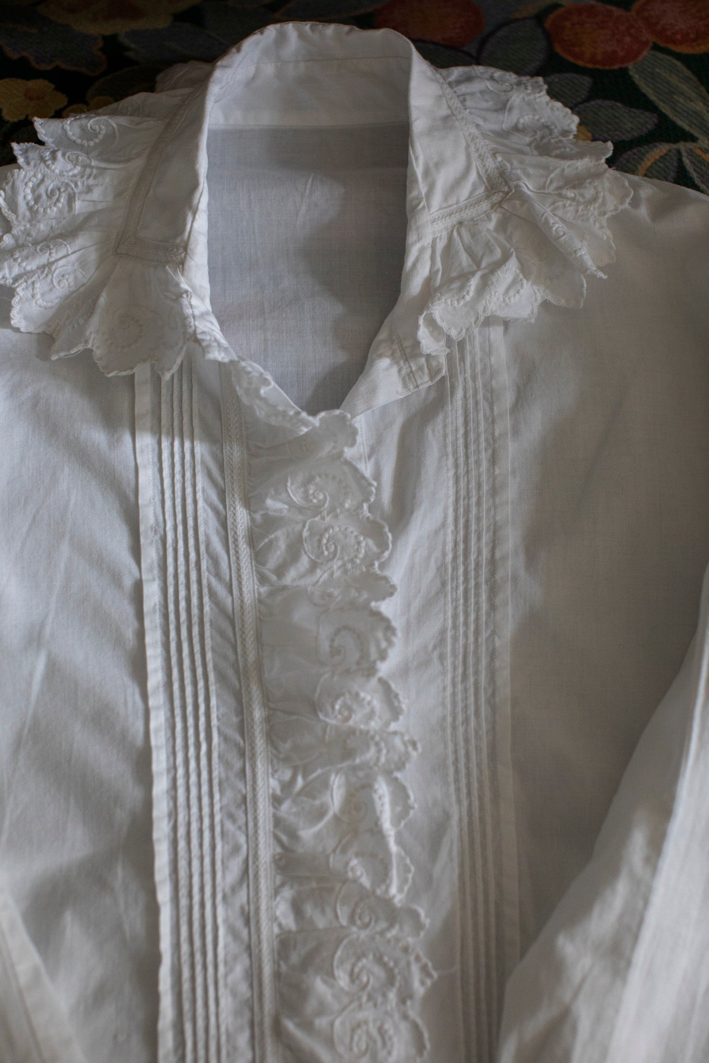 Antique 1920 White Cotton Lace Blouse Size S-M