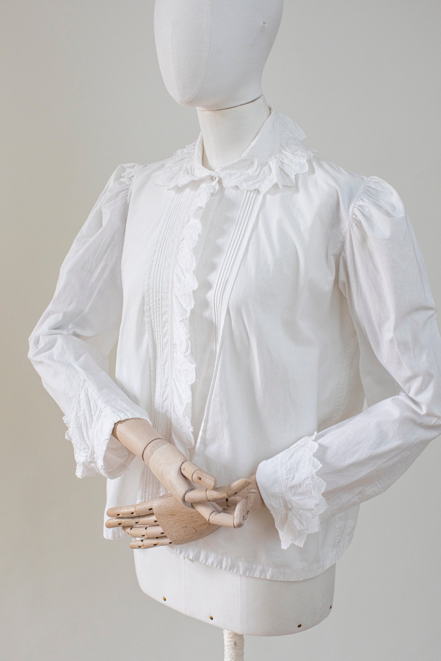 Antique 1920 White Cotton Lace Blouse Size S-M
