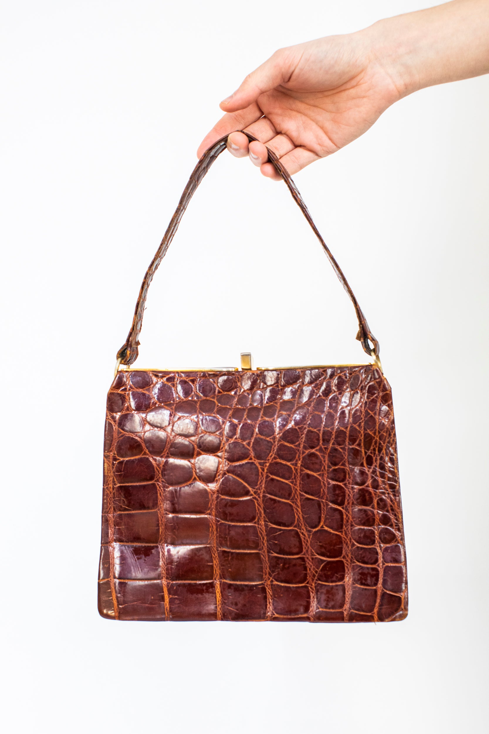 Red Metallic Croc Shoulder Bag