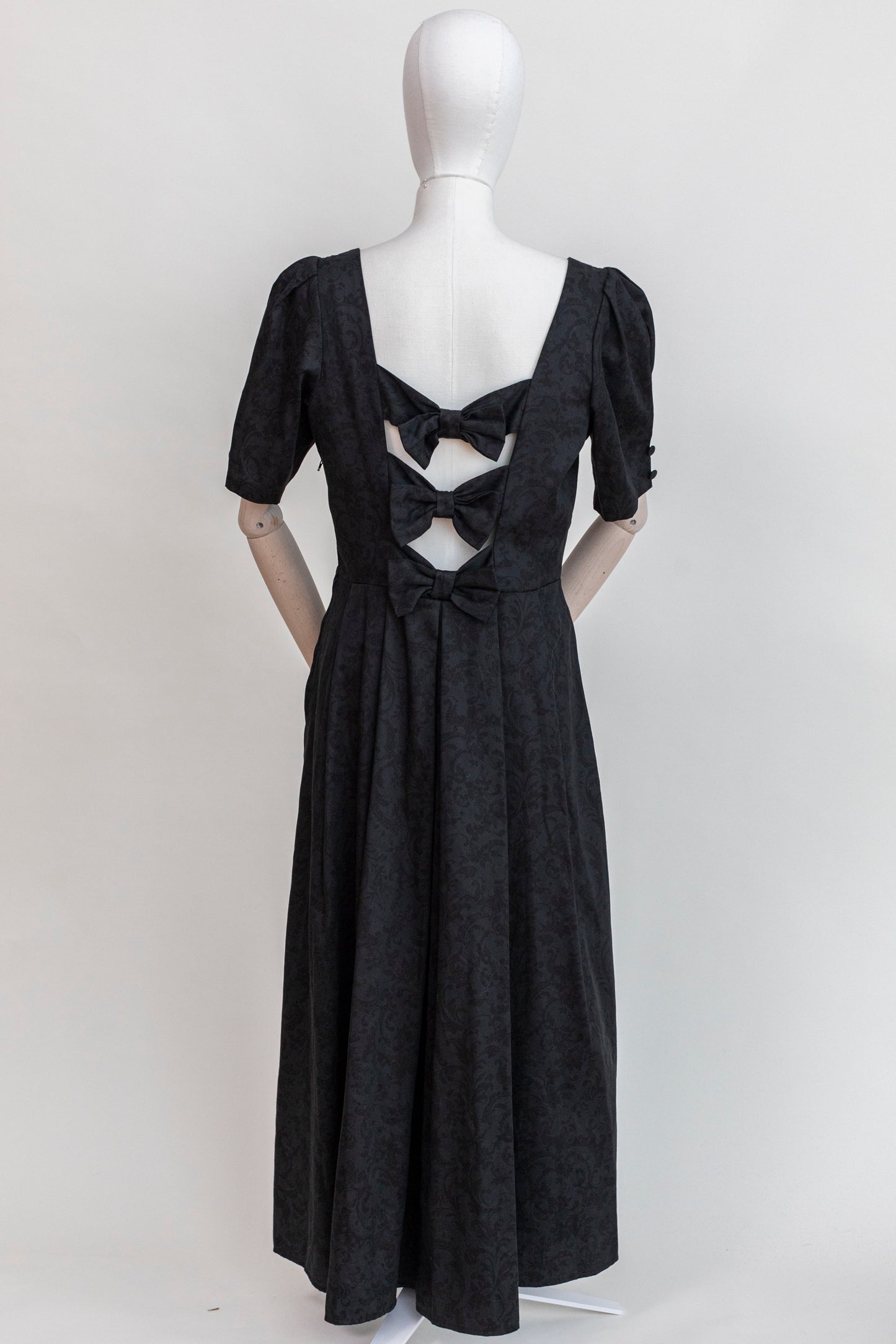 1990s Vintage Laura Ashley Black Open Back Dress - Size S
