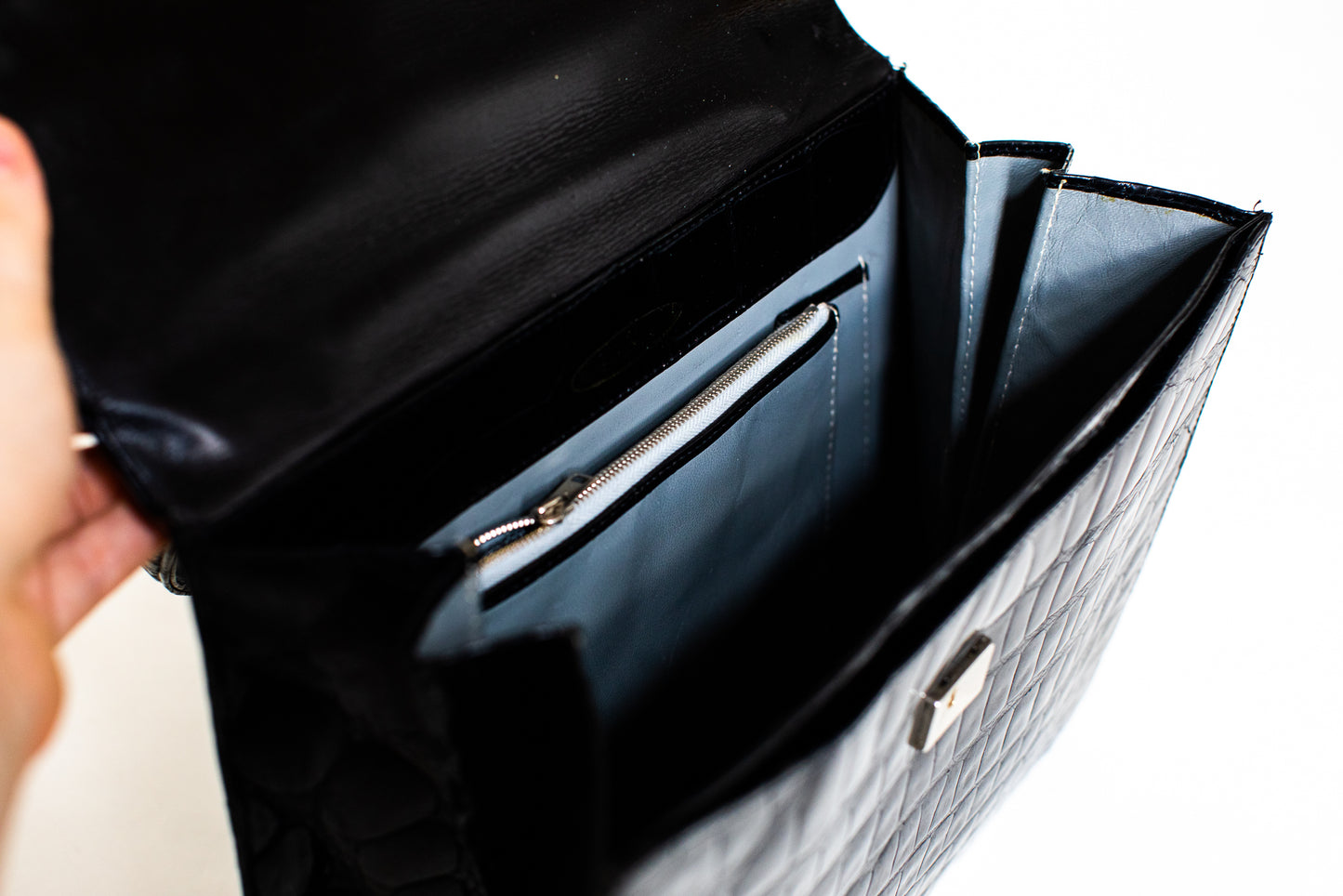1970 Vintage Croc Leather Black Suitcase Bag