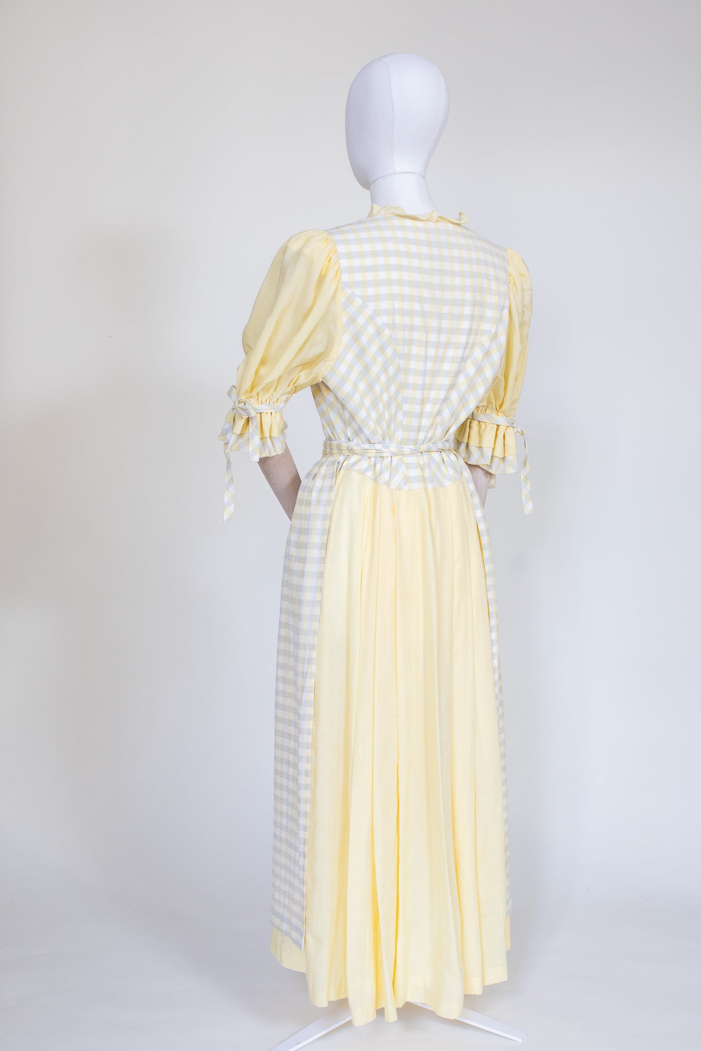 2000's Vintage Pale Yellow Plaid Dress - Size M