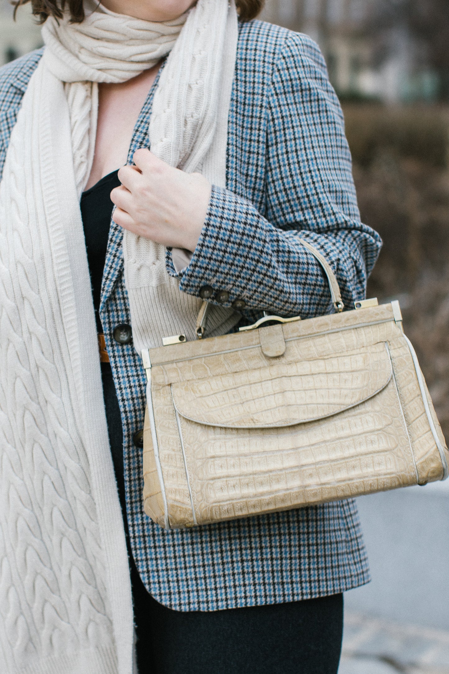 1970 Vintage Large Beige Doctor's Croc Leather Bag