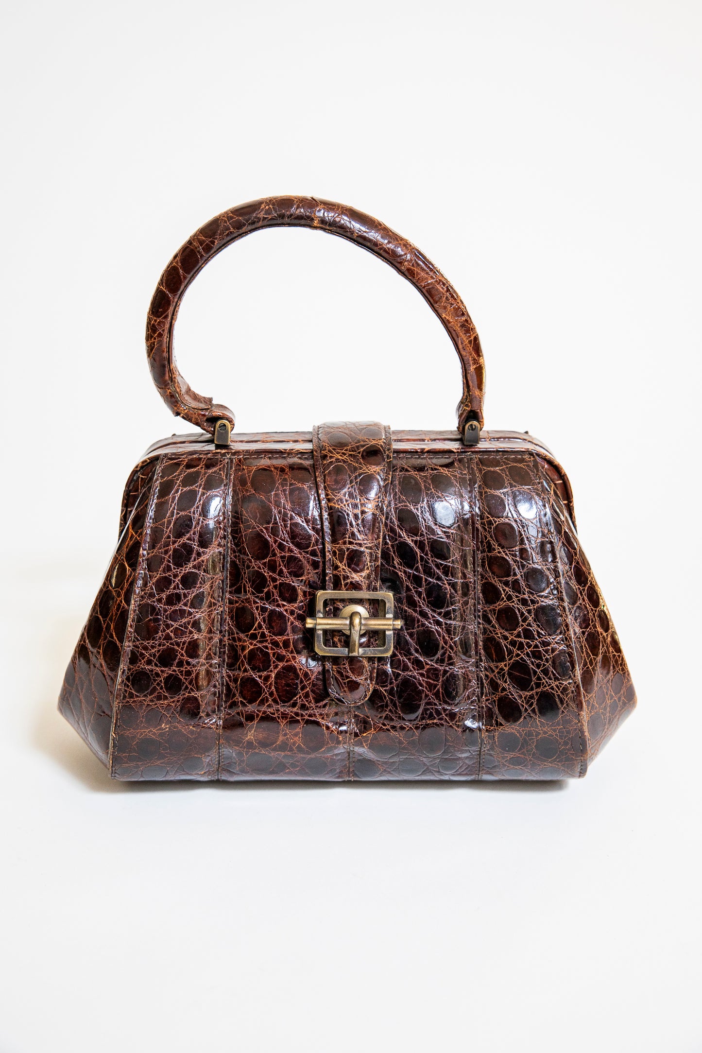 Vintage Brown Alligator Purse with a Buckle