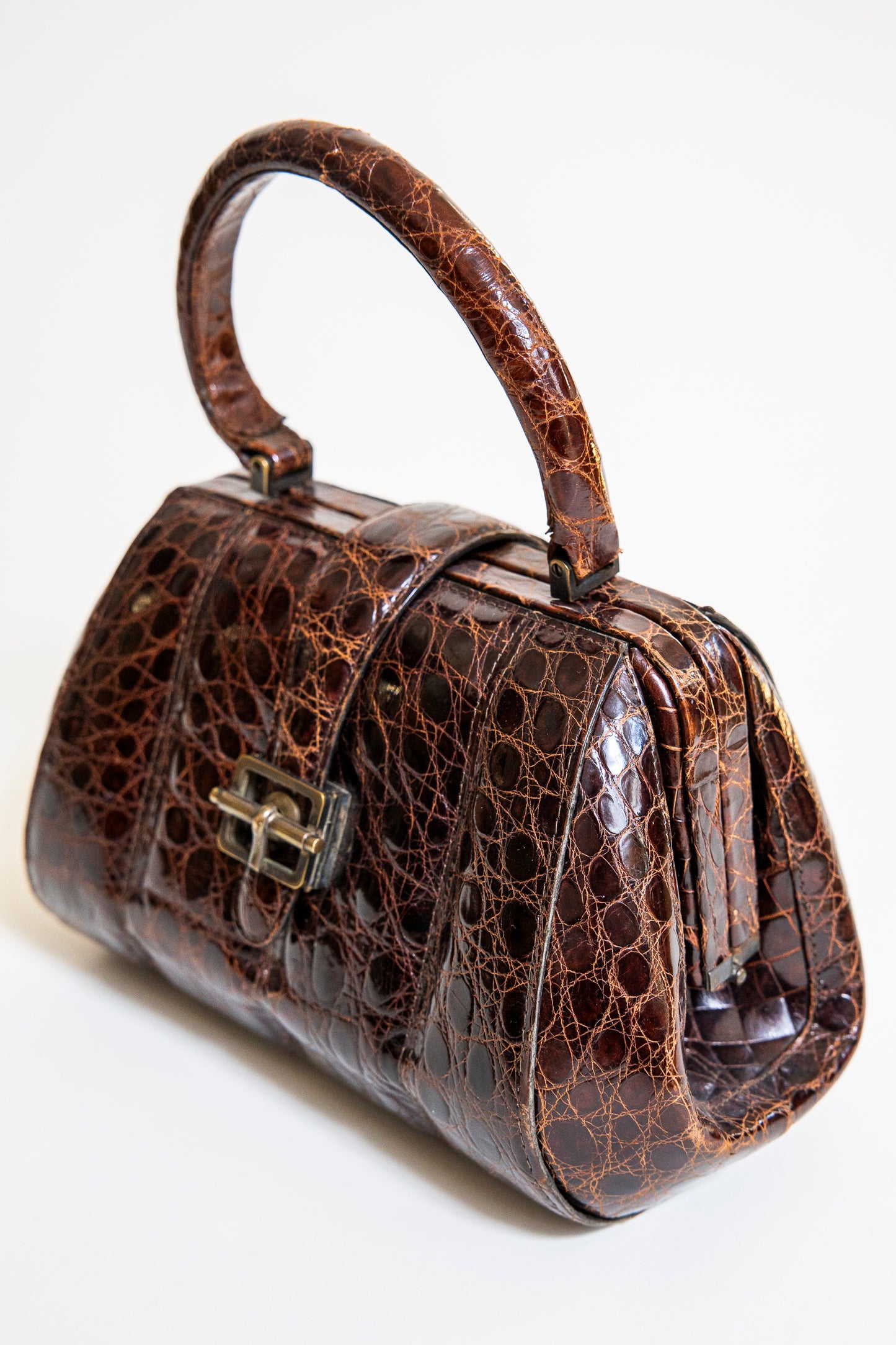 Vintage Brown Alligator Purse with a Buckle