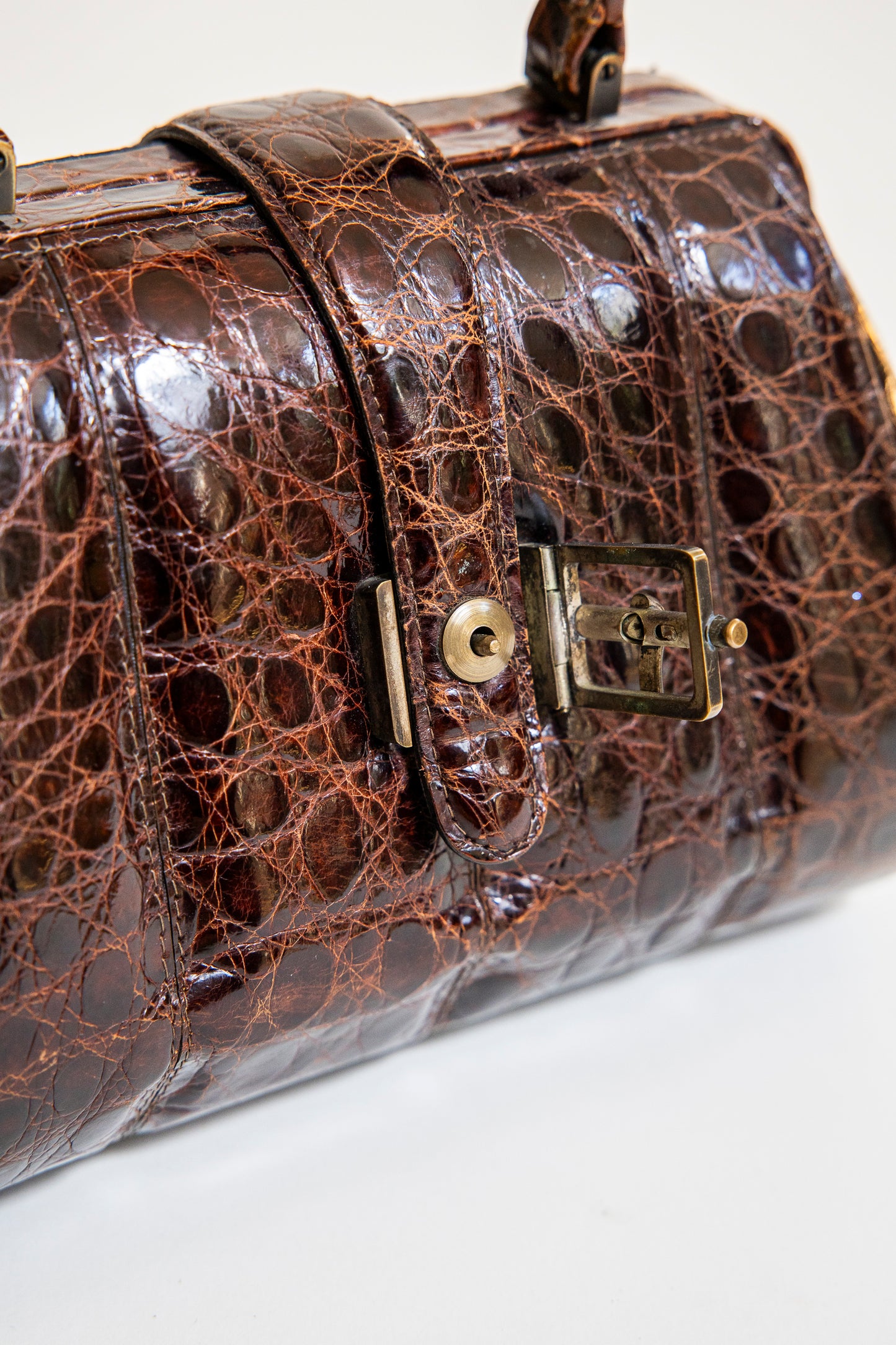 Vintage Brown Alligator Purse with a Buckle
