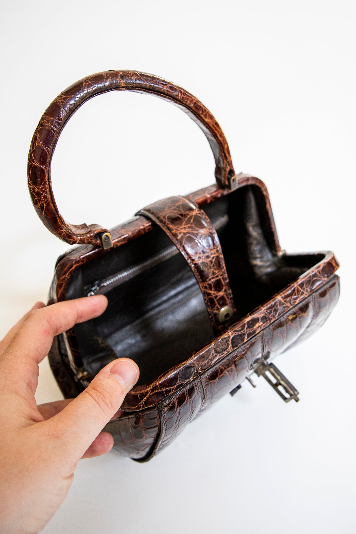 Vintage Brown Alligator Purse with a Buckle