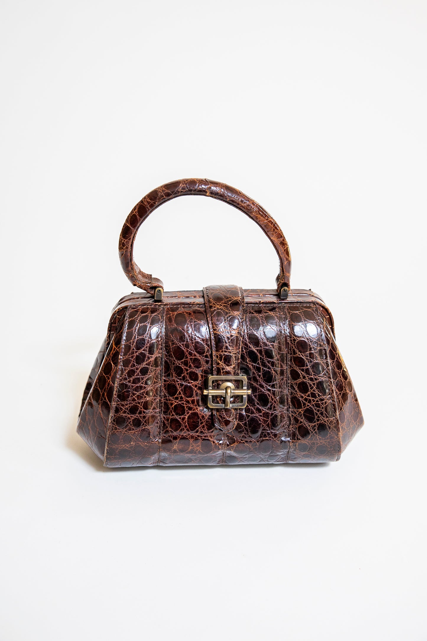 Vintage Brown Alligator Purse with a Buckle