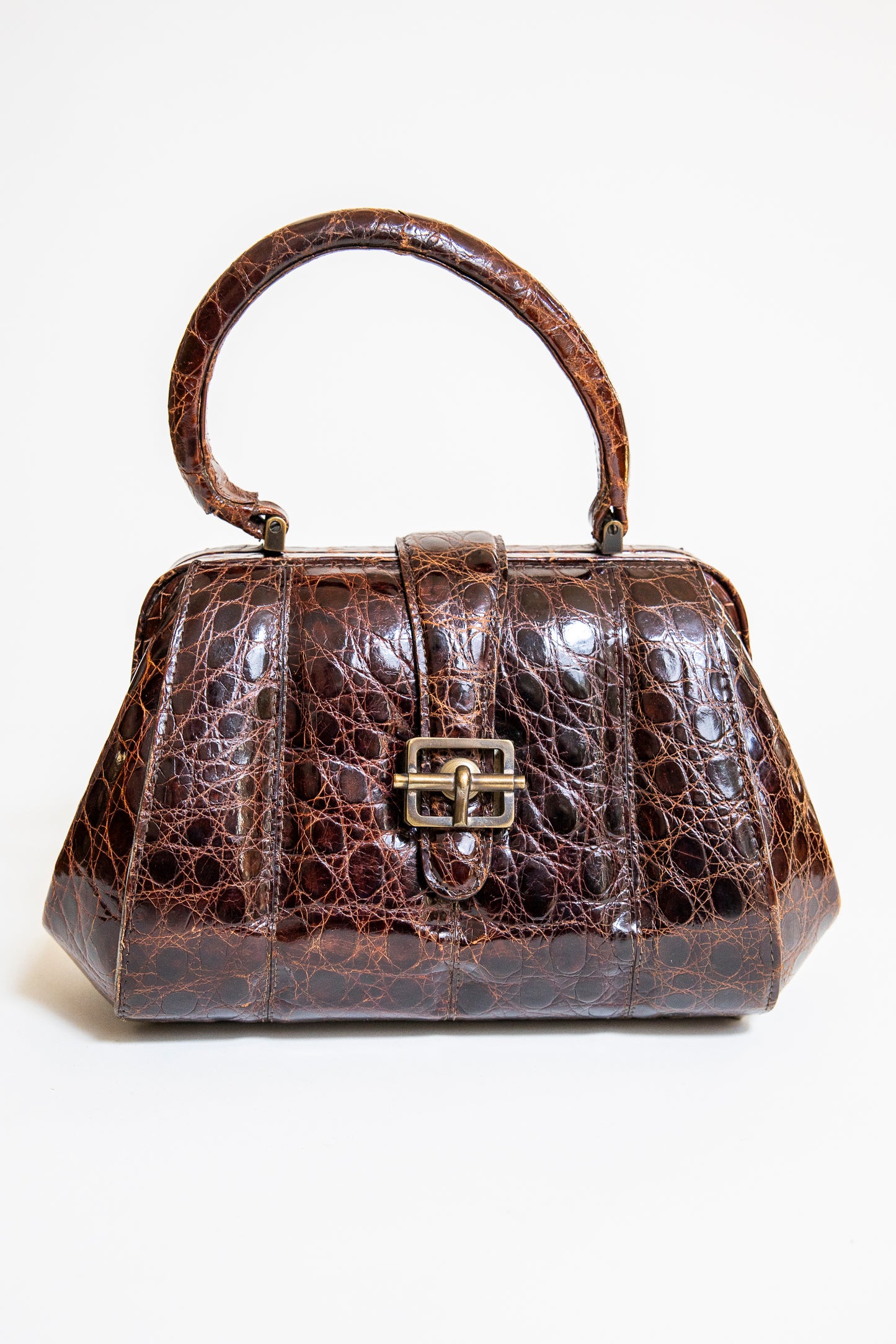 Vintage Brown Alligator Purse with a Buckle