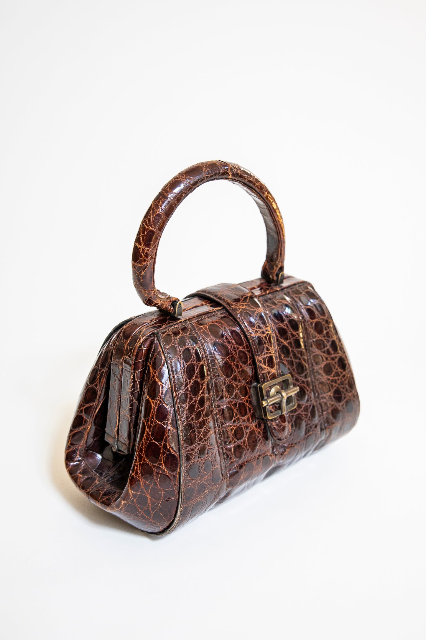 Vintage Brown Alligator Purse with a Buckle