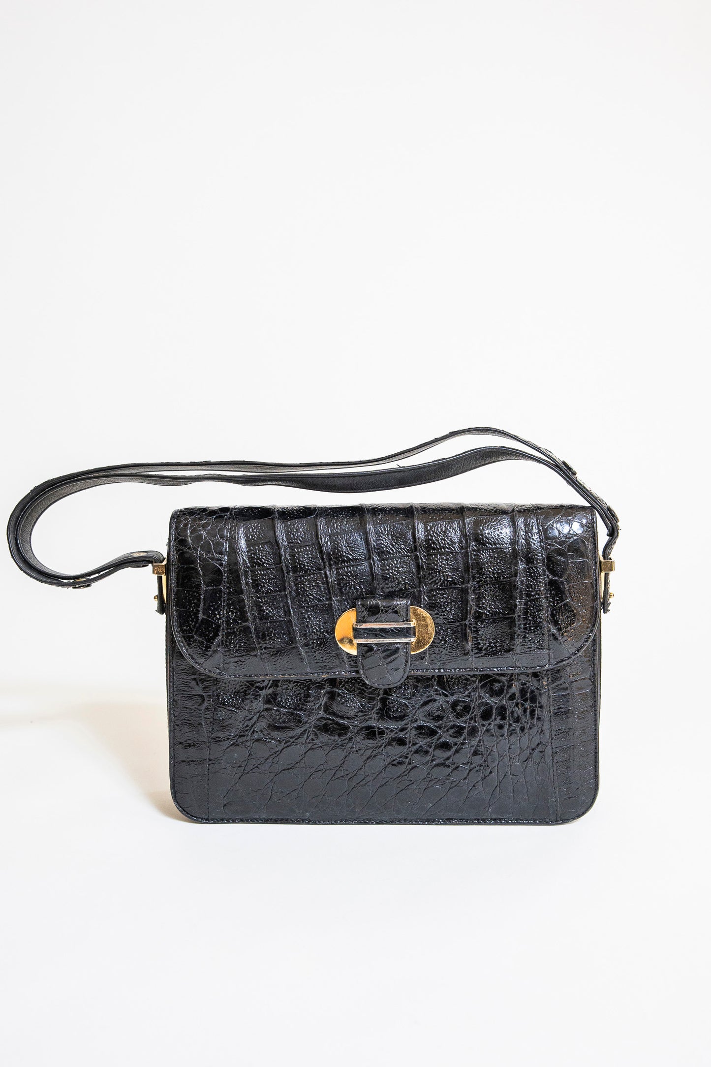 Vintage Black Caiman Shoulder Bag