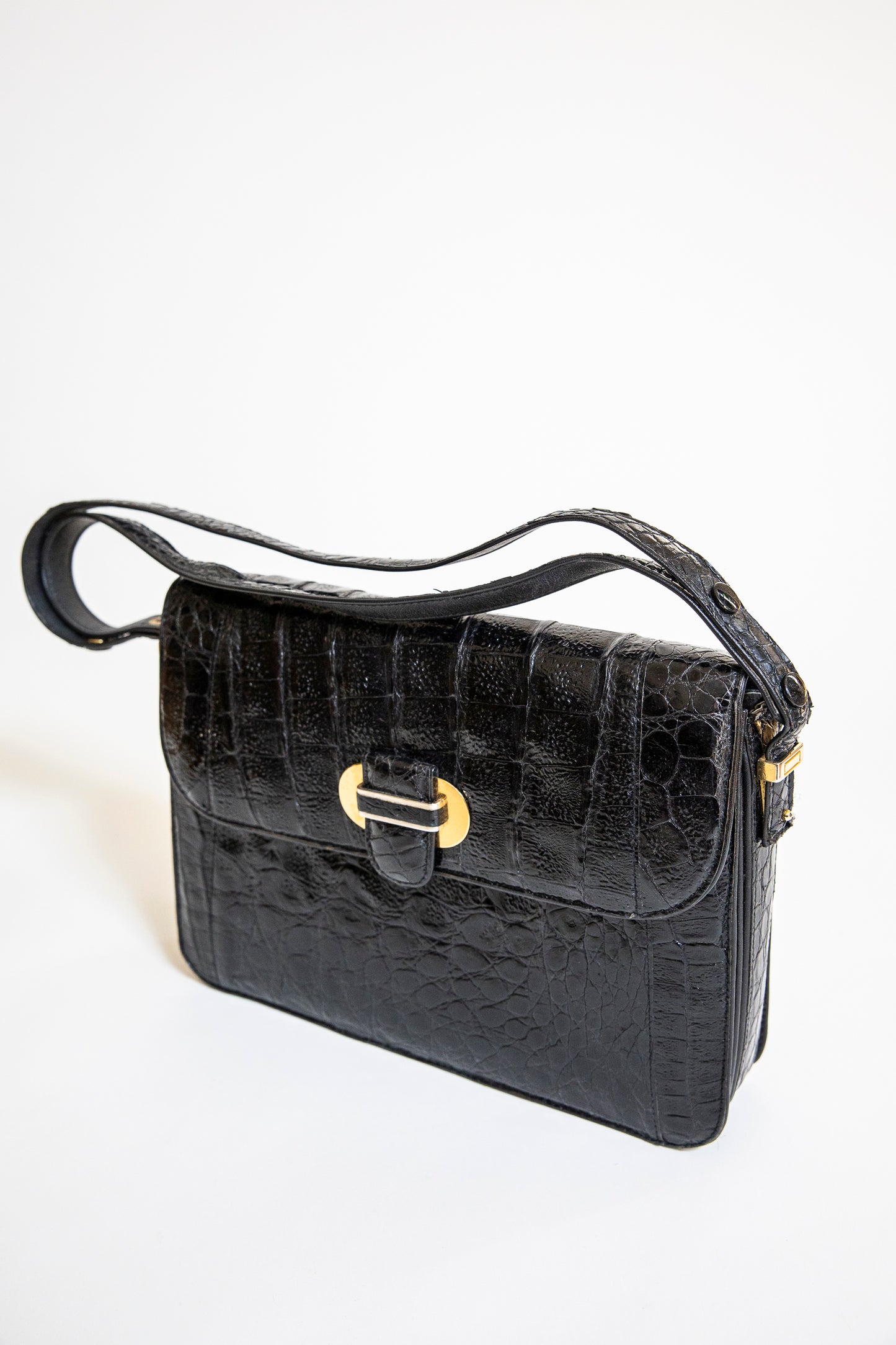 Vintage Black Caiman Shoulder Bag