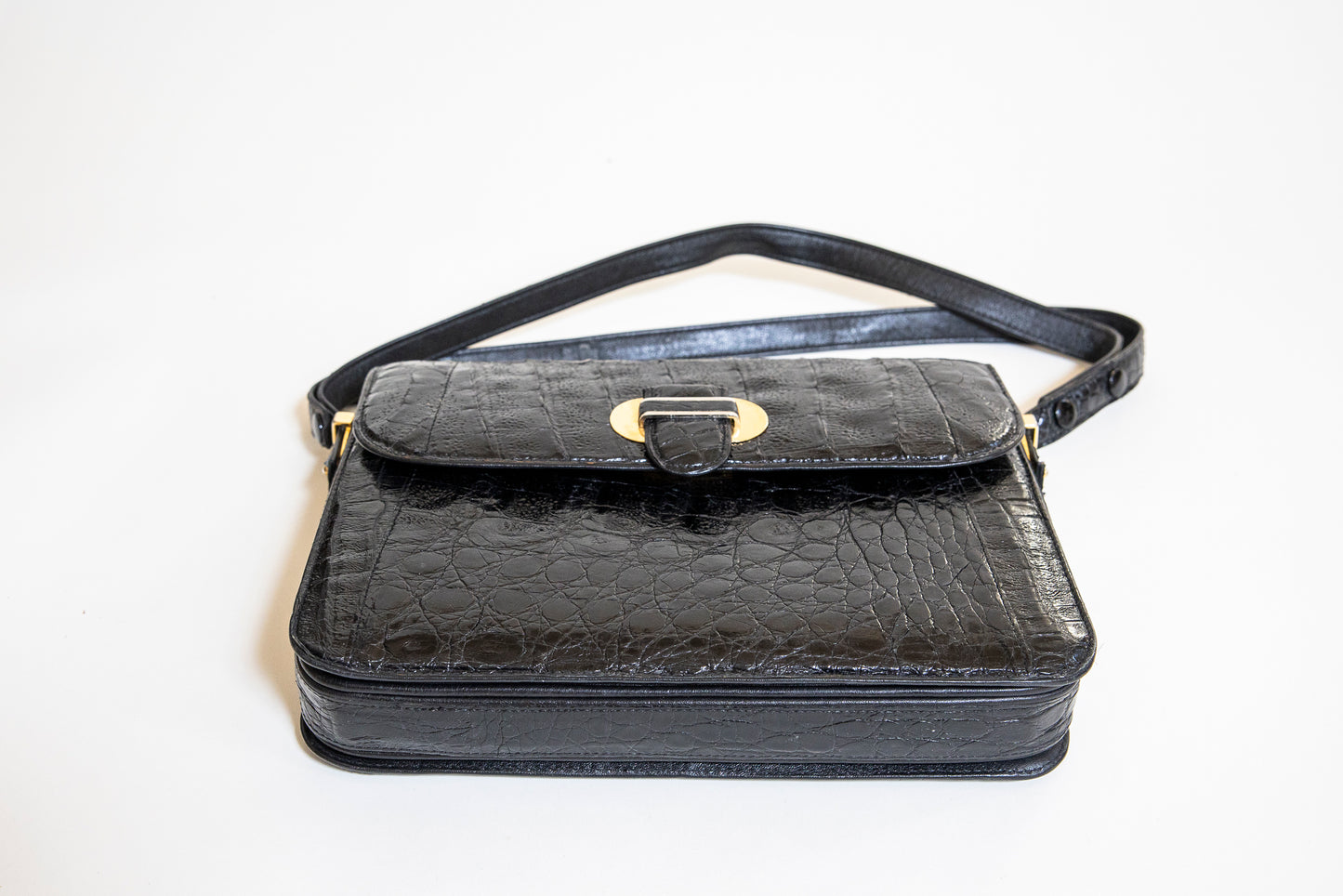 Vintage Black Caiman Shoulder Bag