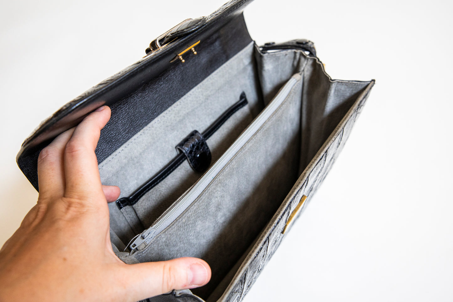 Vintage Black Caiman Shoulder Bag