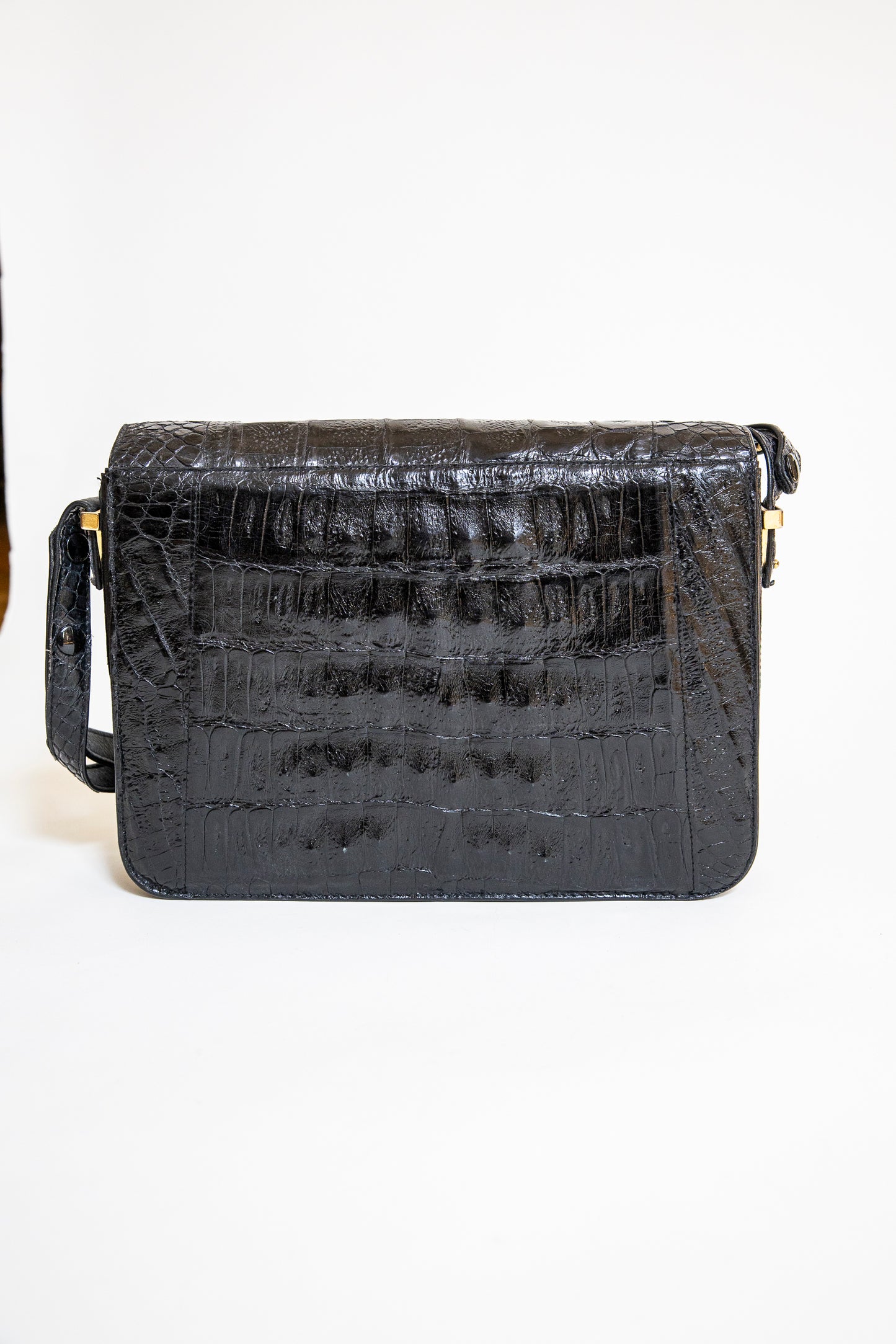 Vintage Black Caiman Shoulder Bag