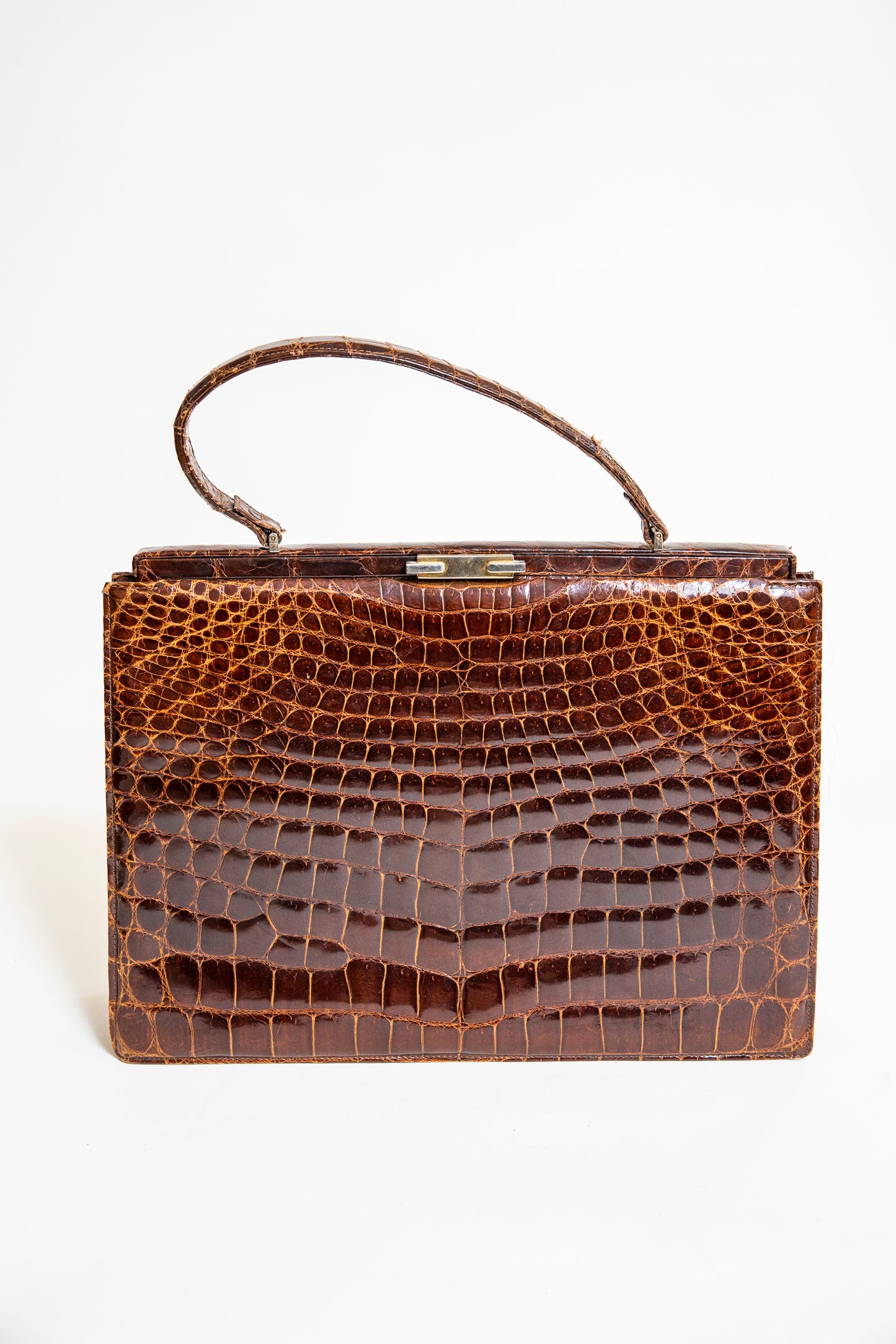 Vintage Large Brown Croc Leather Handbag