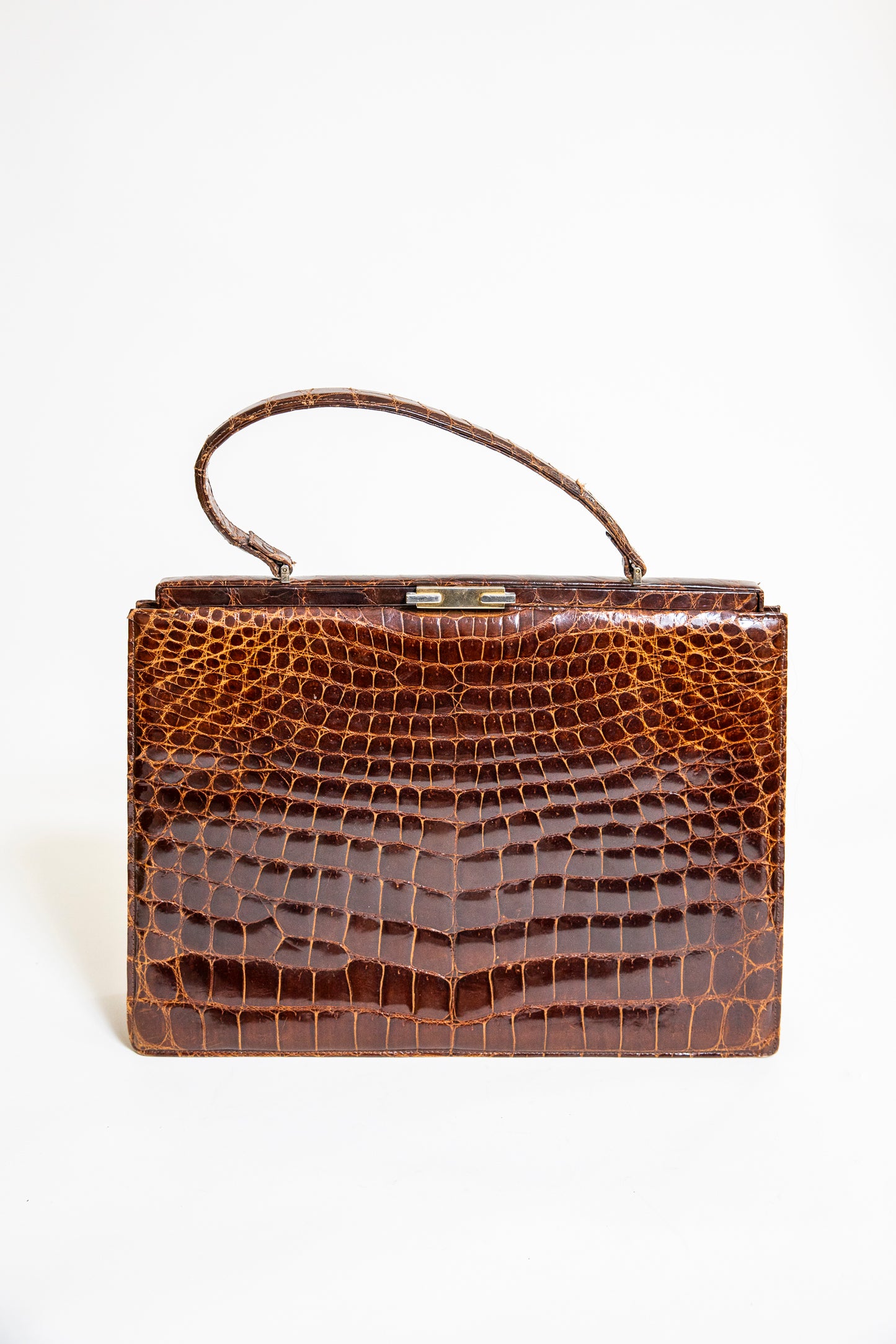 Vintage Large Brown Croc Leather Handbag