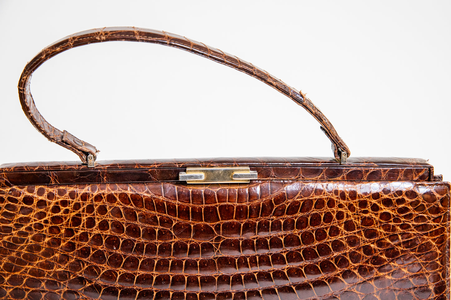 Vintage Large Brown Croc Leather Handbag