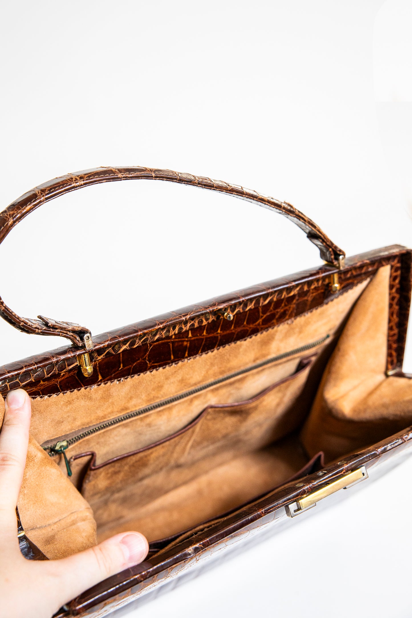 Vintage Large Brown Croc Leather Handbag