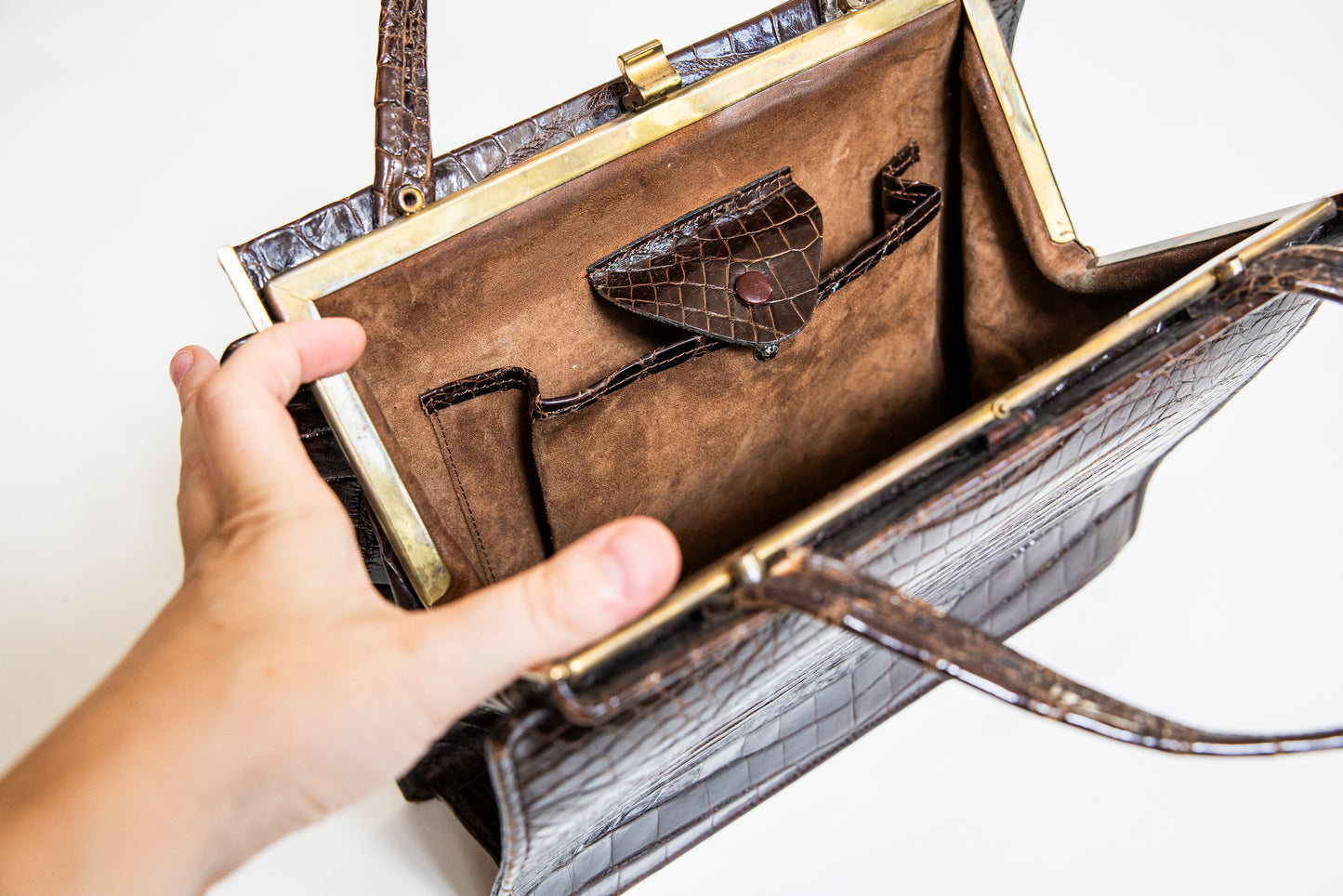 Vintage Brown Croc Leather Handbag