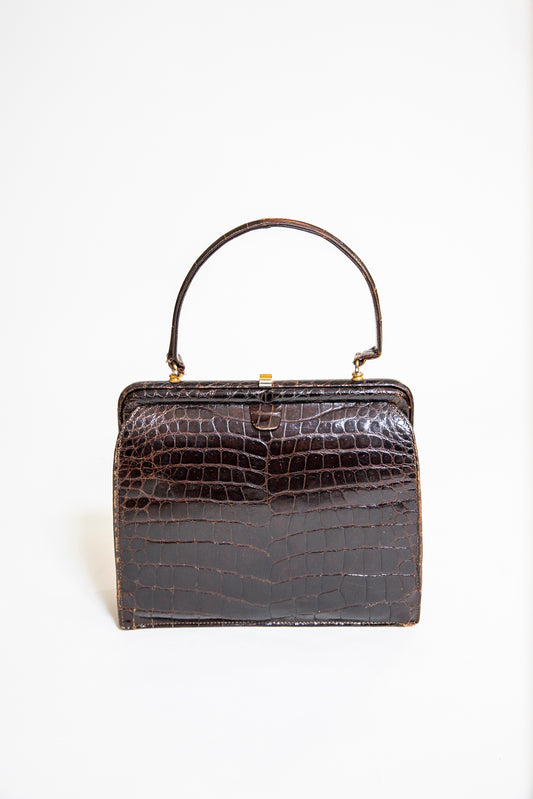 Vintage Brown Croc Leather Handbag