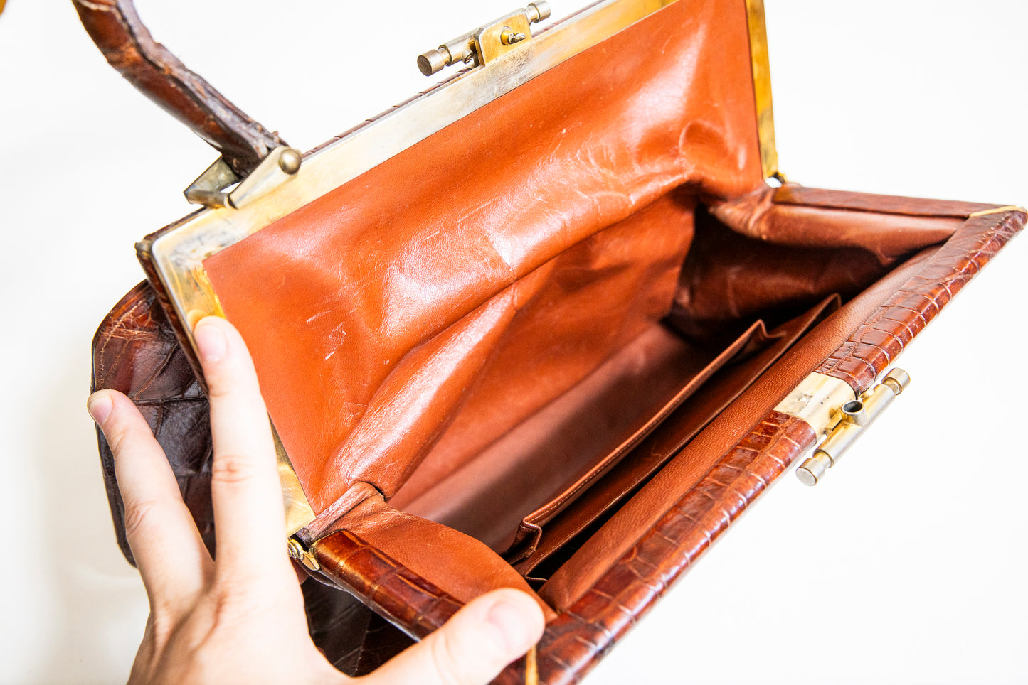 Vintage 1940's Brown Croc Handbag