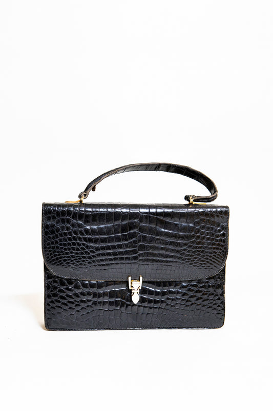 Vintage Black Crocodile Handbag