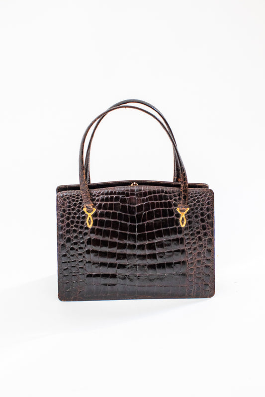 Vintage Brown Croc Bag with Two Handles