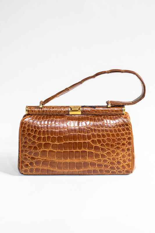 Vintage Caramel Brown Crocodile Handbag