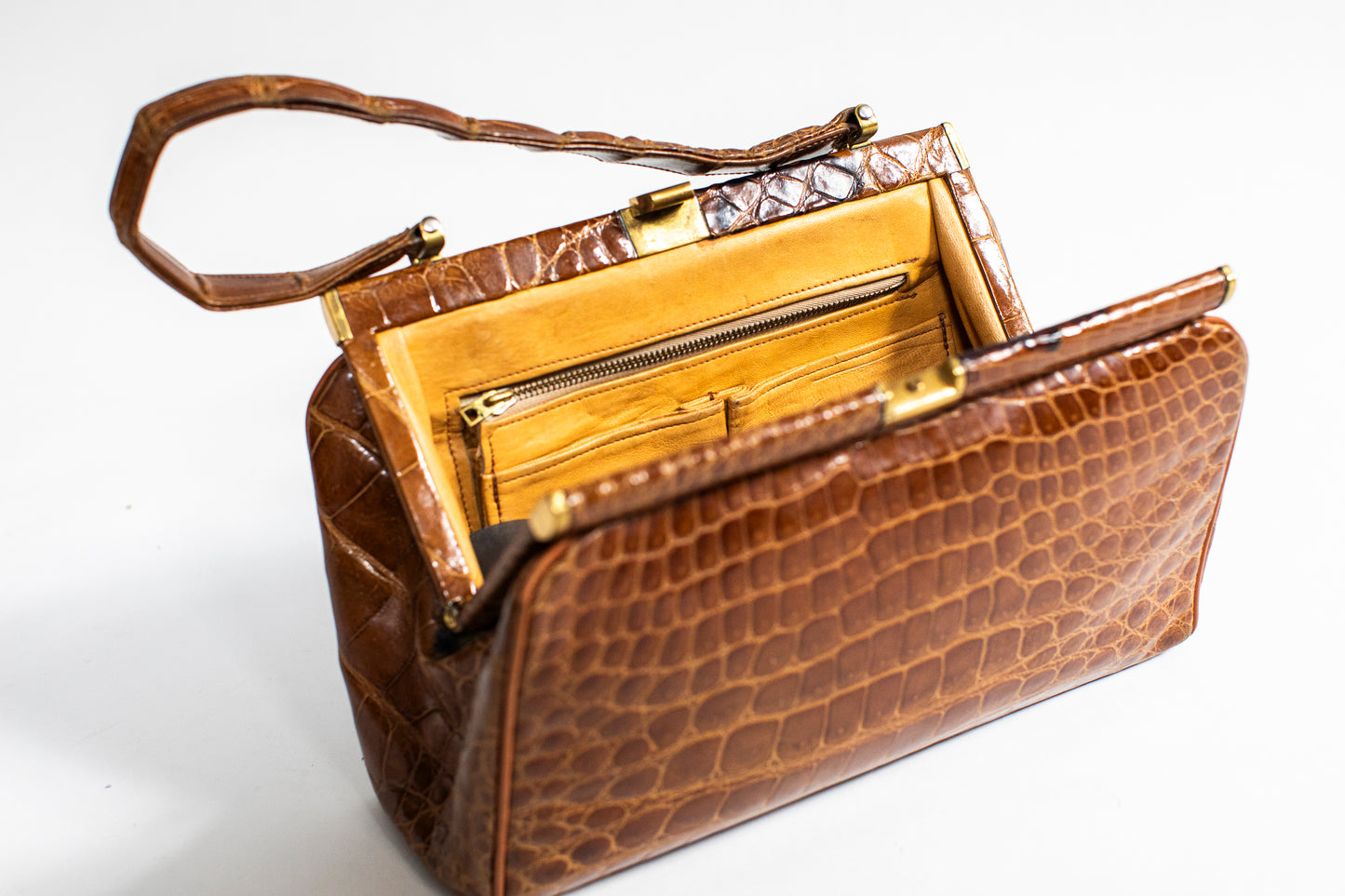 Vintage Caramel Brown Crocodile Handbag