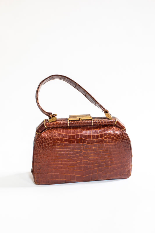 Vintage 40's Brown Croc Bag