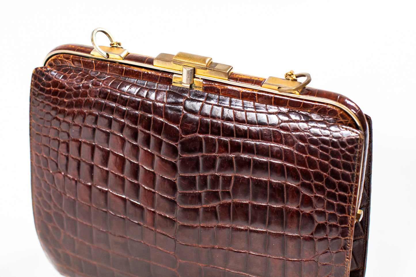 Large Vintage Brown Croc Bag with a Chain