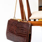 Large Vintage Brown Croc Bag with a Chain