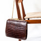 Large Vintage Brown Croc Bag with a Chain