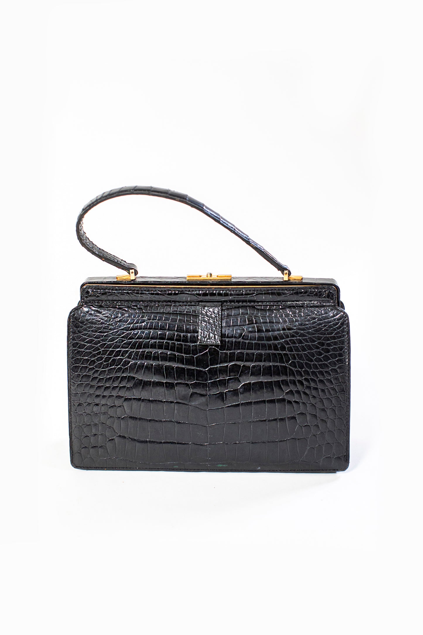 Large Vintage Black Croc Bag