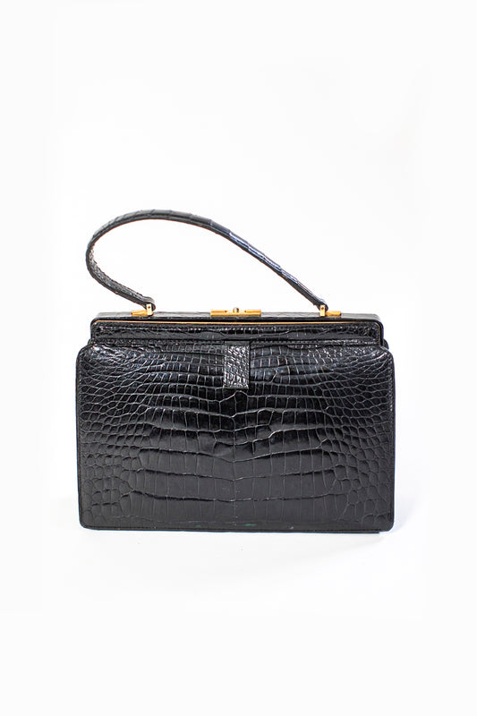 Large Vintage Black Croc Bag