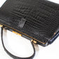 Large Vintage Black Croc Bag