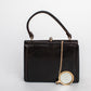 1960 Vintage Brown Snake Leather Handbag with Mirror