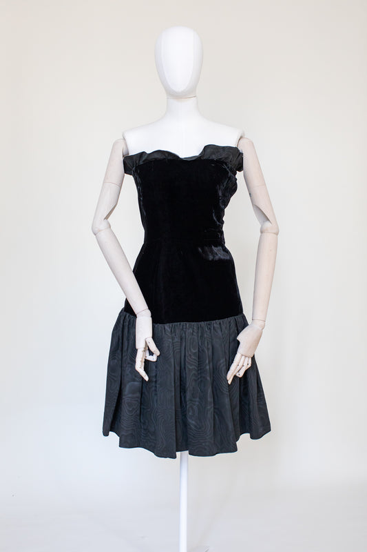 1980s Vintage Black Velvet Evening Dress by Yves Saint Laurent Rive Gauche Size S-M