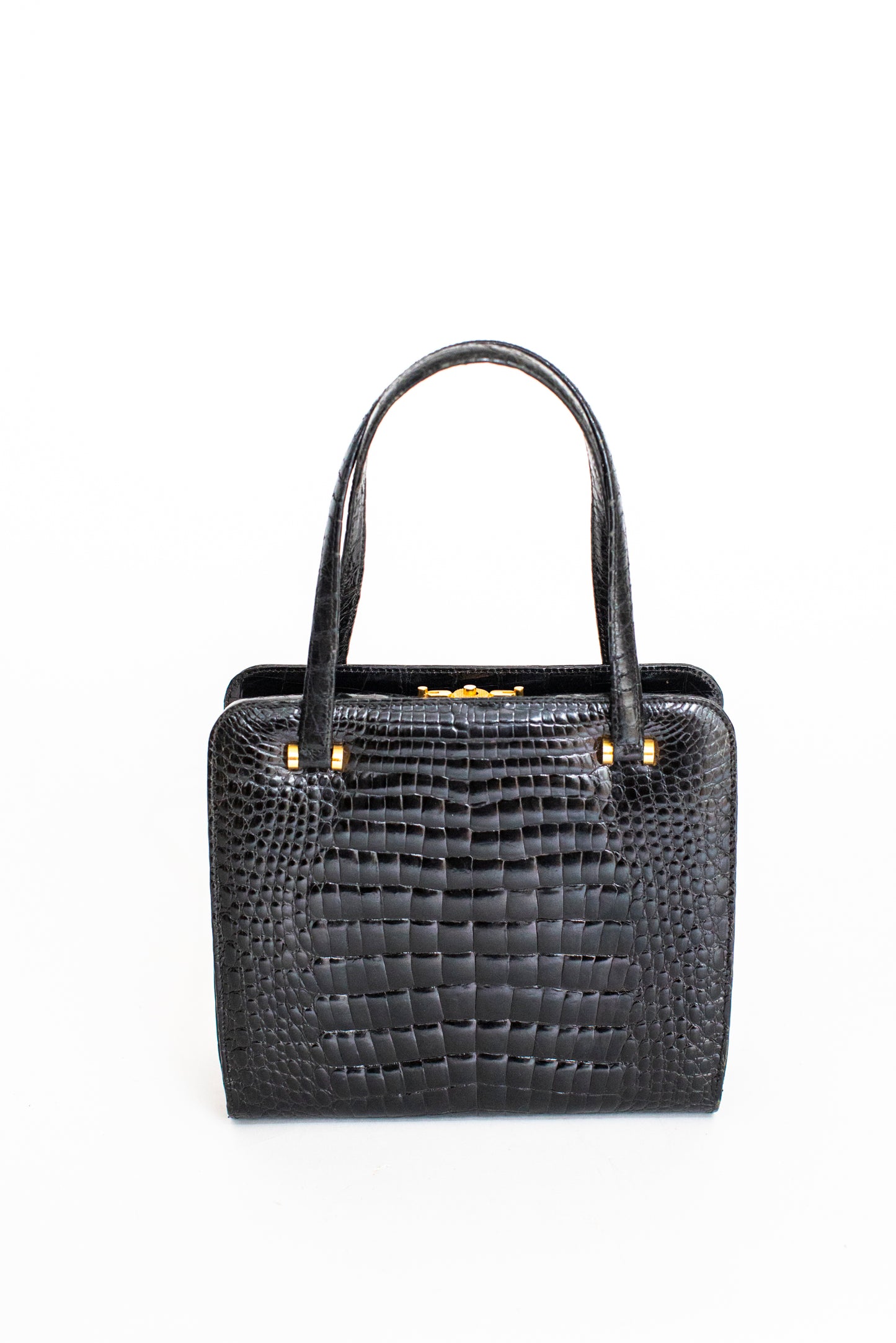 1950 Vintage Black Croc Leather Handbag