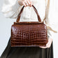 Large Vintage Brown Crocodile Leather Handbag with Two Handles